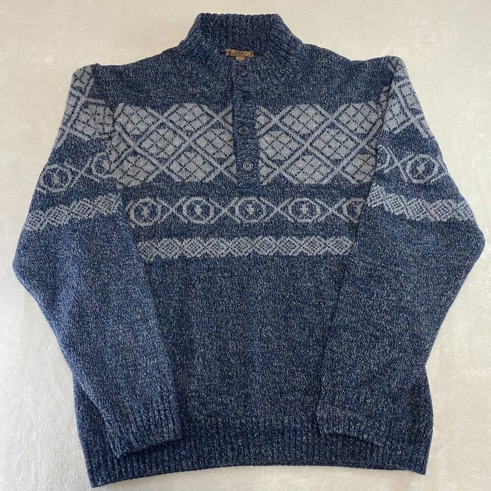 Blue Brand Celtic Acrylic Knitted Button Up Fair Isle Collared Sweater 2XL XXL
